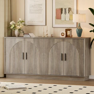 Sideboard Buffet Cabinet with Storage, 65 Large Console Table | Adjustable shelves, fluted arched doors, spacious tabletop, enclosed base, anti-tip kit, ideal for dining room, living room Sideboard Buffet Cabinet with Storage, 65 Large Console Table | Adjustable shelves, fluted arched doors, spacious tabletop, enclosed base, anti-tip kit, ideal for dining room, living room