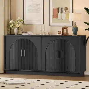 Sideboard Buffet Cabinet with Storage, 65 Large Console Table | Adjustable shelves, fluted arched doors, spacious tabletop, enclosed base, anti-tip kit, ideal for dining room, living room Sideboard Buffet Cabinet with Storage, 65 Large Console Table | Adjustable shelves, fluted arched doors, spacious tabletop, enclosed base, anti-tip kit, ideal for dining room, living room
