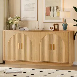 Sideboard Buffet Cabinet with Storage, 65 Large Console Table | Adjustable shelves, fluted arched doors, spacious tabletop, enclosed base, anti-tip kit, ideal for dining room, living room Sideboard Buffet Cabinet with Storage, 65 Large Console Table | Adjustable shelves, fluted arched doors, spacious tabletop, enclosed base, anti-tip kit, ideal for dining room, living room