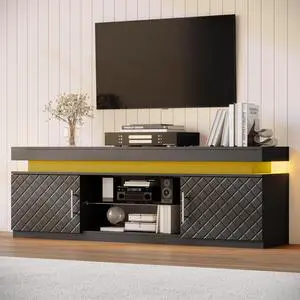 TV Stand for 65 Inch TV, 59" TV Stands for Living Room with Power Outlet & RGB LED Lights, Modern Entertainment Center, TV Console with Storage Cabinets, Adjustable Shelf (Black) TV Stand for 65 Inch TV, 59" TV Stands for Living Room with Power Outlet & RGB LED Lights, Modern Entertainment Center, TV Console with Storage Cabinets, Adjustable Shelf (Black)