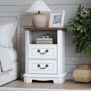 2-Drawer Dresser with Charging Station, Rustic Wooden Top Bedside Table with Natural Wood Texture, Vintage Storage Organizer Dresser for Bedroom, Hallway 2-Drawer Dresser with Charging Station, Rustic Wooden Top Bedside Table with Natural Wood Texture, Vintage Storage Organizer Dresser for Bedroom, Hallway