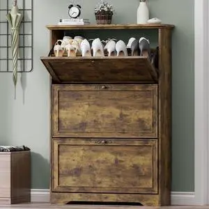 3 Flips Shoe Cabinet for Entryway, Narrow Shoe Storage Cabinet with Adjustable Shelves, Wooden Space-Saving Organizer and Rack for Foyer, Closet, Hallway 3 Flips Shoe Cabinet for Entryway, Narrow Shoe Storage Cabinet with Adjustable Shelves, Wooden Space-Saving Organizer and Rack for Foyer, Closet, Hallway