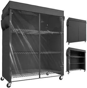 4-Tier Storage Shelves Wire Shelving Unit with Cover & Wheels, Heavy Duty Metal Shelving for Dorm Storage Shelves, Garage Storage Rack Commercial Shelf, Pantry, Kitchen, 36" W*14.3" D*56.5" H 4-Tier Storage Shelves Wire Shelving Unit with Cover & Wheels, Heavy Duty Metal Shelving for Dorm Storage Shelves, Garage Storage Rack Commercial Shelf, Pantry, Kitchen, 36" W*14.3" D*56.5" H