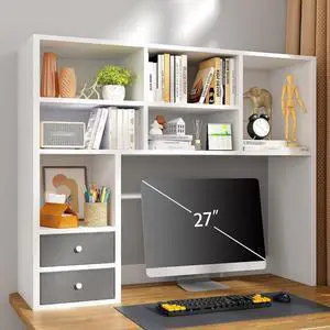 Desktop Bookshelf,Adjustable Desktop Organizer,High-Capacity Desk Hutch Organizer with 7 Shelves and 2 Drawers for Computer Desk,Desk Shelf for Top of Desk, Desk Hutch Dorm, White Desktop Bookshelf,Adjustable Desktop Organizer,High-Capacity Desk Hutch Organizer with 7 Shelves and 2 Drawers for Computer Desk,Desk Shelf for Top of Desk, Desk Hutch Dorm, White
