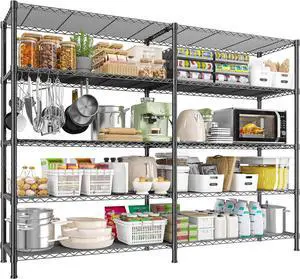 1450LBS Shelves 5 Tier Metal Shelving Unit Storage Wire Shelving 58.1''W Pantry Shelves Wire Shelf Adjustable Garage Shelving Heavy Duty Storage Rack for Pantry Kitchen Garage, Black 1450LBS Shelves 5 Tier Metal Shelving Unit Storage Wire Shelving 58.1''W Pantry Shelves Wire Shelf Adjustable Garage Shelving Heavy Duty Storage Rack for Pantry Kitchen Garage, Black
