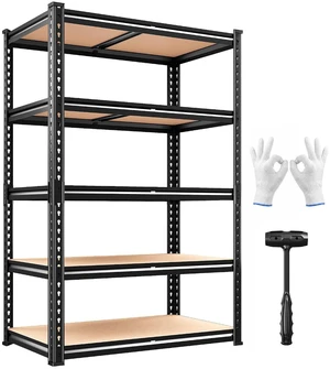 2000LBS Storage Shelves Heavy Duty,5-Tier Metal Shelving Unit for Pantry Garage Laundry Room,Adjustable Utility Storage Rack with Steel Frame & Thick MDF Boards,27.8" W x 12" D x 60" H, Black 2000LBS Storage Shelves Heavy Duty,5-Tier Metal Shelving Unit for Pantry Garage Laundry Room,Adjustable Utility Storage Rack with Steel Frame & Thick MDF Boards,27.8" W x 12" D x 60" H, Black