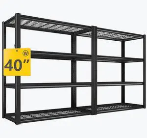 40" W Storage Shelves with Wire Mesh Panels for Garage Organization | 560Lbs/tier, 40" W x 19.5" D x 59.5" H, Adjustable, 4-Tier, Double-Layer Frame, Rustproof Finish, for Basement Warehouse, 2Pc 40" W Storage Shelves with Wire Mesh Panels for Garage Organization | 560Lbs/tier, 40" W x 19.5" D x 59.5" H, Adjustable, 4-Tier, Double-Layer Frame, Rustproof Finish, for Basement Warehouse, 2Pc