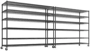 6-Tier Wire Shelving Units with Wheels 60" W Extra-Wide Heavy Duty Metal Shelving, 3,598 lbs Capacity, Adjustable Storage Racks for Garage, Pantry, Basement & Commercial Use, 2 Pack 6-Tier Wire Shelving Units with Wheels 60" W Extra-Wide Heavy Duty Metal Shelving, 3,598 lbs Capacity, Adjustable Storage Racks for Garage, Pantry, Basement & Commercial Use, 2 Pack
