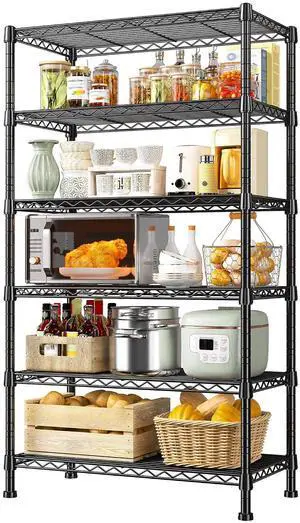 6-Tier Storage Shelves Metal Shelving for Storage Load 1000 LBS,Wire Shelves Heavy Duty Shelving Unit Adjustable Pantry Shelf Bathroom Kitchen Garage 24" W x 14" D x 71" H, Black 6-Tier Storage Shelves Metal Shelving for Storage Load 1000 LBS,Wire Shelves Heavy Duty Shelving Unit Adjustable Pantry Shelf Bathroom Kitchen Garage 24" W x 14" D x 71" H, Black