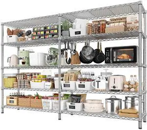 69.8" W Storage Shelves 1510LBS Wire Shelving Unit 5 Tier Metal Shelving for Storage Rack Shelves Adjustable Heavy Duty Garage Shelf Pantry Shelves Kitchen Shelving,69.8"Wx15.8"Dx72.4"H,Chrome 69.8" W Storage Shelves 1510LBS Wire Shelving Unit 5 Tier Metal Shelving for Storage Rack Shelves Adjustable Heavy Duty Garage Shelf Pantry Shelves Kitchen Shelving,69.8"Wx15.8"Dx72.4"H,Chrome