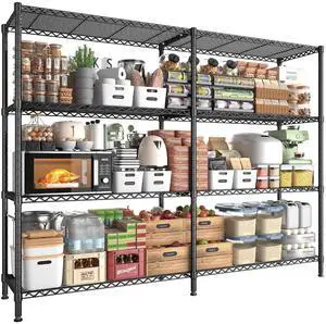 61.7''W Storage Shelves Load 1220LBS Wire Shelving Unit 4 Tier Metal Shelving for Storage Rack Shelves Heavy Duty Garage Shelf Pantry Shelves Kitchen Shelving, 61.7" W*62.9" H*15.8" D, Black 61.7''W Storage Shelves Load 1220LBS Wire Shelving Unit 4 Tier Metal Shelving for Storage Rack Shelves Heavy Duty Garage Shelf Pantry Shelves Kitchen Shelving, 61.7" W*62.9" H*15.8" D, Black