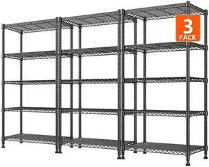 1000LBS Wire Shelving Unit, 5 Tier Adjustable Metal Storage Shelves for Kitchen Pantry Office Steel Organizer Wire Rack for Narrow Space, 13.4" D x 23.2" W x 60" H, Black,3PCS 1000LBS Wire Shelving Unit, 5 Tier Adjustable Metal Storage Shelves for Kitchen Pantry Office Steel Organizer Wire Rack for Narrow Space, 13.4" D x 23.2" W x 60" H, Black,3PCS
