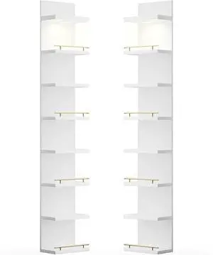 8 Tier Wall Shelf Unit, 2-Pack White Floating Shelves with LED Light, Multi-Functional Versatile Shelves for Dressing Room Bedroom Living Room Office 8 Tier Wall Shelf Unit, 2-Pack White Floating Shelves with LED Light, Multi-Functional Versatile Shelves for Dressing Room Bedroom Living Room Office
