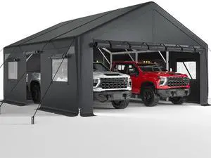 20x20 FT Heavy Duty Carport Canopy, Drive-Through Portable Garage with Roll-up and Removable Sidewalls, All-Weather Protection Outdoor Storage Tent for Car, Motorcycle, Boat, Bike, SUV, RV 20x20 FT Heavy Duty Carport Canopy, Drive-Through Portable Garage with Roll-up and Removable Sidewalls, All-Weather Protection Outdoor Storage Tent for Car, Motorcycle, Boat, Bike, SUV, RV