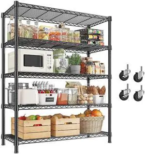 1984LBS Heavy Duty Wire Shelving Unit with Wheels, 75.2" H Storage Shelves, 5 Tier Adjustable Metal Shelving for Pantry Kitchen Garage,No-Tools Installation, 75.2" H x 35.5" W x 16" D, Black 1984LBS Heavy Duty Wire Shelving Unit with Wheels, 75.2" H Storage Shelves, 5 Tier Adjustable Metal Shelving for Pantry Kitchen Garage,No-Tools Installation, 75.2" H x 35.5" W x 16" D, Black