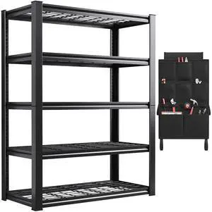 Garage Shelving with Tool Bags, 5-Tier Storage Shelves, Adjustable 2000 LBS Heavy Duty Shelving, Garage Storage Shelves for Garage, Basement, Workshop, Utility Room, 66.1"H x 37.9"W x 15.8"D Garage Shelving with Tool Bags, 5-Tier Storage Shelves, Adjustable 2000 LBS Heavy Duty Shelving, Garage Storage Shelves for Garage, Basement, Workshop, Utility Room, 66.1"H x 37.9"W x 15.8"D