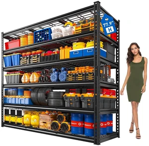 78"H x 55"W Garage Shelving, 3300LBS Heavy Duty Shelving, Rivet 6-Tier Adjustable Metal Garage Storage Rack, Industrial Shelving with Reinforced Mesh, for Warehouse Basement Commercial, Black 78"H x 55"W Garage Shelving, 3300LBS Heavy Duty Shelving, Rivet 6-Tier Adjustable Metal Garage Storage Rack, Industrial Shelving with Reinforced Mesh, for Warehouse Basement Commercial, Black