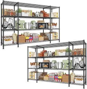 78.4" W Storage Shelves Load 1500LBS, Metal Shelving 4-Tier Wire Shelving Unit Garage Shelving for Storage, Metal Shelves for Pantry Commercial Kitchen Garage, 11.8''D x 59''H,2P 78.4" W Storage Shelves Load 1500LBS, Metal Shelving 4-Tier Wire Shelving Unit Garage Shelving for Storage, Metal Shelves for Pantry Commercial Kitchen Garage, 11.8''D x 59''H,2P