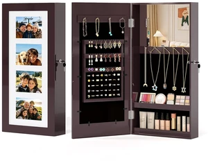 Jewelry Armoire with Photo Frame, Inner Mirror,23.62 x 11.81 x 3.55 inch, Key Storage Cabinet, Lockable Design,Wall Mount (dark brown) Jewelry Armoire with Photo Frame, Inner Mirror,23.62 x 11.81 x 3.55 inch, Key Storage Cabinet, Lockable Design,Wall Mount (dark brown)