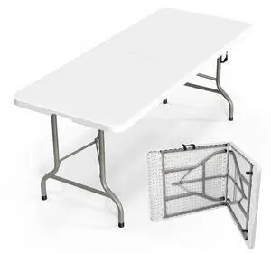 Folding Table 6ft, Portable Collapsible Plastic White Long Tables for Party, Camping, Banquet, Craft, Dining, Wedding, Outdoor and Indoor Use Folding Table 6ft, Portable Collapsible Plastic White Long Tables for Party, Camping, Banquet, Craft, Dining, Wedding, Outdoor and Indoor Use