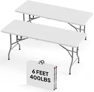 2P Folding Table 6ft, Portable Collapsible Plastic White Long Tables for Party, Camping, Banquet, Craft, Dining, Wedding, Outdoor and Indoor Use 2P Folding Table 6ft, Portable Collapsible Plastic White Long Tables for Party, Camping, Banquet, Craft, Dining, Wedding, Outdoor and Indoor Use