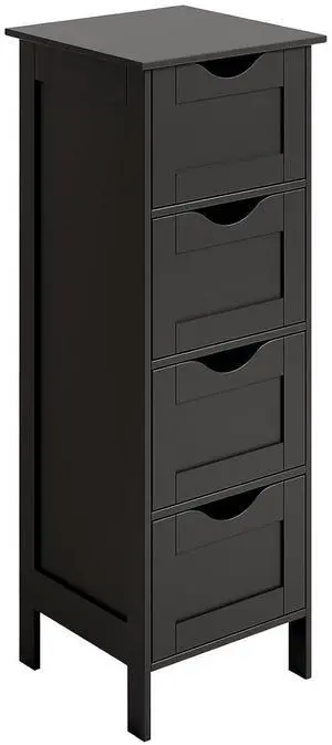 Slim Bathroom Floor Cabinet, 4-Drawer Wooden Freestanding Storage Unit, Small Side Organizer for Narrow Spaces, Compact Bathroom Storage Cabinet for Kitchen, Hallway & Office, Matte Black Slim Bathroom Floor Cabinet, 4-Drawer Wooden Freestanding Storage Unit, Small Side Organizer for Narrow Spaces, Compact Bathroom Storage Cabinet for Kitchen, Hallway & Office, Matte Black