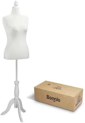 Female Dress Form Pinnable Mannequin Body Torso with Wooden Tripod Base Stand (White, 10-12) Female Dress Form Pinnable Mannequin Body Torso with Wooden Tripod Base Stand (White, 10-12)
