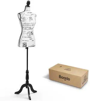 Female Dress Form Pinnable Mannequin Body Torso with Wooden Tripod Base Stand (Monogram Pattern, 6) Female Dress Form Pinnable Mannequin Body Torso with Wooden Tripod Base Stand (Monogram Pattern, 6)