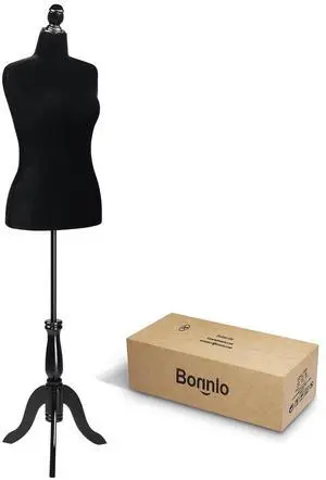 Female Dress Form Pinnable Mannequin Body Torso with Wooden Tripod Base Stand (Black, 14-16) Female Dress Form Pinnable Mannequin Body Torso with Wooden Tripod Base Stand (Black, 14-16)