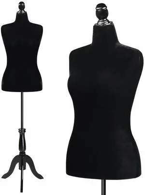 Female Dress Form Size 10-16, Adjustable Height Torso Body with Upgraded Tripod Stand, Medium Size Mannequin for Sewing and Display (14-16, Black) Female Dress Form Size 10-16, Adjustable Height Torso Body with Upgraded Tripod Stand, Medium Size Mannequin for Sewing and Display (14-16, Black)