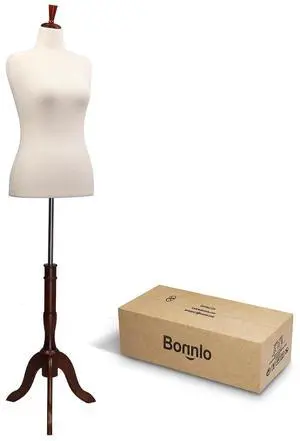 Female Dress Form Pinnable Mannequin Body Torso with Wooden Tripod Base Stand (Beige, 10-12) Female Dress Form Pinnable Mannequin Body Torso with Wooden Tripod Base Stand (Beige, 10-12)