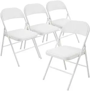 Folding Chair with Comfortable Padded Cushion and Back, Portable Folding Chairs for Outside, Office Events, Weddings, Pu Leather, 4 White Folding Chair with Comfortable Padded Cushion and Back, Portable Folding Chairs for Outside, Office Events, Weddings, Pu Leather, 4 White