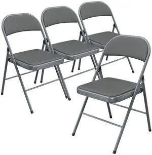 Folding Chair with Comfortable Padded Cushion and Back, Portable Folding Chairs for Outside, Office Events, Weddings, Pu Leather, 4 Gray Folding Chair with Comfortable Padded Cushion and Back, Portable Folding Chairs for Outside, Office Events, Weddings, Pu Leather, 4 Gray