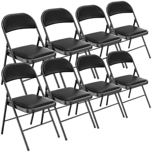 Folding Chair with Comfortable Padded Cushion and Back, Portable Folding Chairs for Outside, Office Events, Weddings, Pu Leather, 8 Black Folding Chair with Comfortable Padded Cushion and Back, Portable Folding Chairs for Outside, Office Events, Weddings, Pu Leather, 8 Black