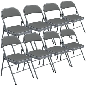 Folding Chair with Comfortable Padded Cushion and Back, Portable Folding Chairs for Outside, Office Events, Weddings, Pu Leather, 8 Gray Folding Chair with Comfortable Padded Cushion and Back, Portable Folding Chairs for Outside, Office Events, Weddings, Pu Leather, 8 Gray