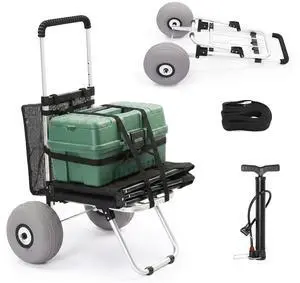 Adjustable Beach Wagon for Sand with 11" All Terrain Wheels | Balloon Wheels, Foldable Fishing Cart, 220lbs Capacity, Height Adjustable Handle, Mesh Bag Adjustable Beach Wagon for Sand with 11" All Terrain Wheels | Balloon Wheels, Foldable Fishing Cart, 220lbs Capacity, Height Adjustable Handle, Mesh Bag