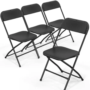 Folding Chairs Set of 4, Black Plastic Chair Sturdy Seat with Metal Frame, Perfect for Party, Event, Wedding, Birthday, Office, Outside Entertaining Folding Chairs Set of 4, Black Plastic Chair Sturdy Seat with Metal Frame, Perfect for Party, Event, Wedding, Birthday, Office, Outside Entertaining