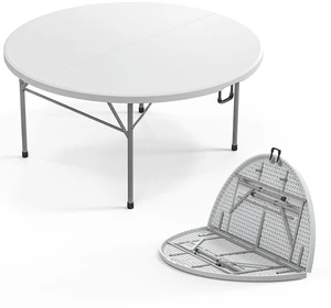 Round Folding Table 5ft, Portable Collapsible Plastic White Card Tables for Party, Banquet, Craft, Dining, Wedding, Outdoor and Indoor Use Round Folding Table 5ft, Portable Collapsible Plastic White Card Tables for Party, Banquet, Craft, Dining, Wedding, Outdoor and Indoor Use