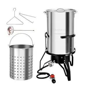 50QT Stainless Steel Turkey Fryer & Seafood Boil Pot, Outdoor deep fryer W/ 54,000 BTU Gas Burner, Crawfish Boiler W/Basket, Seafood Boiler Steamer W/Thermometer, Lifting Hook & Support Rack 50QT Stainless Steel Turkey Fryer & Seafood Boil Pot, Outdoor deep fryer W/ 54,000 BTU Gas Burner, Crawfish Boiler W/Basket, Seafood Boiler Steamer W/Thermometer, Lifting Hook & Support Rack