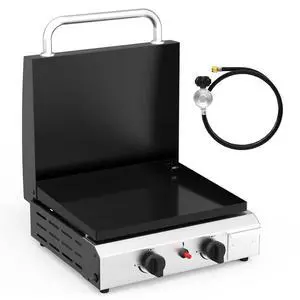 2 Burner Portable Propane Griddle with Lid, 20000BTU Tabletop Flat Gas Grill with Ignition and Oil Collector, Camping Griddle for Outdoor Cooking Patio Backyard Sandbeach BBQ Party 2 Burner Portable Propane Griddle with Lid, 20000BTU Tabletop Flat Gas Grill with Ignition and Oil Collector, Camping Griddle for Outdoor Cooking Patio Backyard Sandbeach BBQ Party