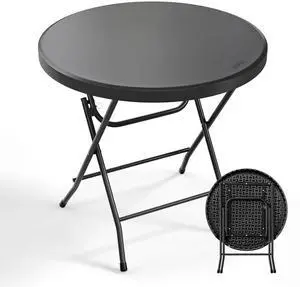 Round Folding Table 32 inch, HDPE Plastic Small Tabletop with Steel Frame Foldable Card Table for Indoor Outdoor Outside Dining, Party and Commercial Event, Black Round Folding Table 32 inch, HDPE Plastic Small Tabletop with Steel Frame Foldable Card Table for Indoor Outdoor Outside Dining, Party and Commercial Event, Black