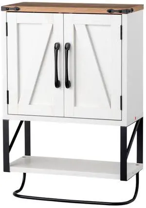 Wall Cabinet Farmhouse with Tower Bar Small Bathroom Medicine Cabinet Over Toilet Storage Organizer with Tower Bar Wall Mounted for Bathroom Kitchen Rustic White & Brown Wall Cabinet Farmhouse with Tower Bar Small Bathroom Medicine Cabinet Over Toilet Storage Organizer with Tower Bar Wall Mounted for Bathroom Kitchen Rustic White & Brown