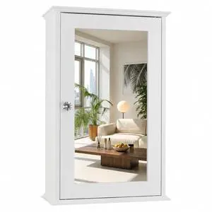 White Mirrored Medicine Cabinet - Wall Mounted Bathroom Storage Organizer with Single Door, 2 Adjustable Shelves & Magnetic Lock, Small Vanity Cabinet for Over the Toilet/Sink White Mirrored Medicine Cabinet - Wall Mounted Bathroom Storage Organizer with Single Door, 2 Adjustable Shelves & Magnetic Lock, Small Vanity Cabinet for Over the Toilet/Sink