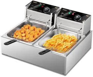 22.8QT Commercial Deep Fryer with Baskets & Lids, 21.8L Stainless Steel Electric Double Fryer, Countertop Kitchen Frying Machine w/Temperature Control, French Fries Donuts 3400W 22.8QT Commercial Deep Fryer with Baskets & Lids, 21.8L Stainless Steel Electric Double Fryer, Countertop Kitchen Frying Machine w/Temperature Control, French Fries Donuts 3400W