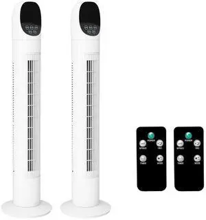 34" Tower Fan for Bedroom, Bladeless Floor Fan with Remote Control, 3 Modes, 3 Speeds & Digital Display, Standing Fan with Oscillating, 9H Timer, Quiet Fan for Cooling Home Office, 2-Pack 34" Tower Fan for Bedroom, Bladeless Floor Fan with Remote Control, 3 Modes, 3 Speeds & Digital Display, Standing Fan with Oscillating, 9H Timer, Quiet Fan for Cooling Home Office, 2-Pack