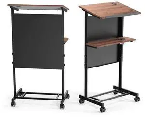 Portable Podium Stand, 36-44" Height Adjustable Wheeled Lectern with Storage Shelf, Rolling Pulpits with Edge Stopper for Church, Ceremony, Classroom Lecture Speech Teach (Brown & Black) Portable Podium Stand, 36-44" Height Adjustable Wheeled Lectern with Storage Shelf, Rolling Pulpits with Edge Stopper for Church, Ceremony, Classroom Lecture Speech Teach (Brown & Black)