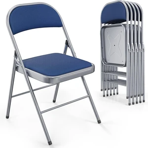 Folding Chair, Fabric Padded Folding Chairs with Cushion, Back and Steel Frame for Indoor Outdoor Outside Dinning Office Camping Use, Blue, 6 Pack Folding Chair, Fabric Padded Folding Chairs with Cushion, Back and Steel Frame for Indoor Outdoor Outside Dinning Office Camping Use, Blue, 6 Pack