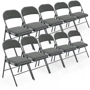 Folding Chair, Fabric Padded Folding Chairs with Cushion, Back and Steel Frame for Indoor Outdoor Outside Dinning Office Camping Use, Gray, 10 Pack Folding Chair, Fabric Padded Folding Chairs with Cushion, Back and Steel Frame for Indoor Outdoor Outside Dinning Office Camping Use, Gray, 10 Pack