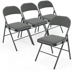 Folding Chair, Fabric Padded Folding Chairs with Cushion, Back and Steel Frame for Indoor Outdoor Outside Dinning Office Camping Use, Gray, 4 Pack Folding Chair, Fabric Padded Folding Chairs with Cushion, Back and Steel Frame for Indoor Outdoor Outside Dinning Office Camping Use, Gray, 4 Pack