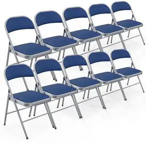 Folding Chair, Fabric Padded Folding Chairs with Cushion, Back and Steel Frame for Indoor Outdoor Outside Dinning Office Camping Use, Blue, 10 Pack Folding Chair, Fabric Padded Folding Chairs with Cushion, Back and Steel Frame for Indoor Outdoor Outside Dinning Office Camping Use, Blue, 10 Pack